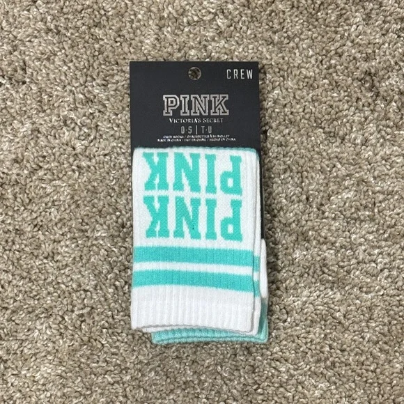 NWT PINK Victoria's Secret Aqua Crew Socks - Picture 2 of 3
